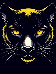 Wall Mural - cat's face with bright colorful eyes in vector style on a black background