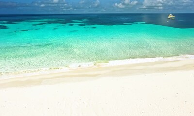 Poster - Relaxing Beach Scene with Two Lounge Chairs and Umbrellas