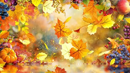 Poster - Autumn Harvest Background with falling autumn leaves