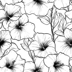  Delicate flowers rendered with precise, unbroken lines, highlighting the elegance of line art, seamless pattern vector