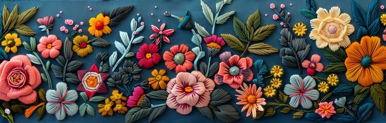 Wall Mural - art of beautiful colorful flowers embodied on a dark felt 