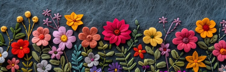 Wall Mural - art of beautiful colorful flowers embodied on a dark felt 