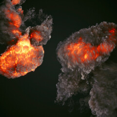 Poster - Explosions with dark smoke and bright tongues of flame. 3d render illustration