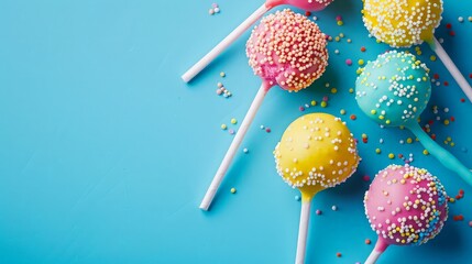 Canvas Print - Colorful Cake Pops on Blue Background