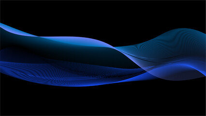 Wall Mural - Blue abstract glowing wave on a black background. Dynamic waves. Vector illustration. Blue Abstract Wave on Black Background Illustration

