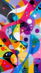 Naklejka na meble A colorful mural fills a city wall, featuring dynamic shapes and contrasting colors that energize the urban landscape