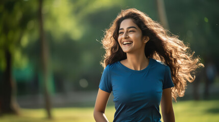 Wall Mural - young woman happy expression outdoor