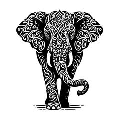 Wall Mural - A beautiful elephant black line stencil artwork isolated on white background PNG