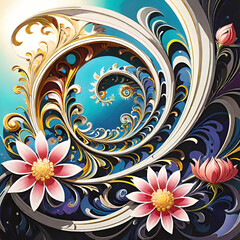 Wall Mural - Colorful and cute design with various swirling floral patterns and butterflies