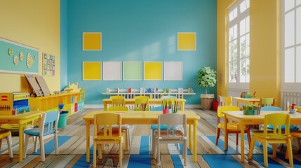 Wall Mural - A bright and colorful classroom with posters and educational materials