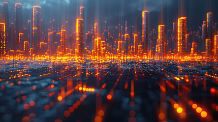 stock market graph with cityscape lines and data points