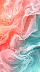 Poster - Delicate pastel waves gently intertwine, creating a calming and serene visual effect with soothing hues of pink and teal
