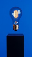 Aufkleber - Illuminated light bulb on a black pedestal with blue background