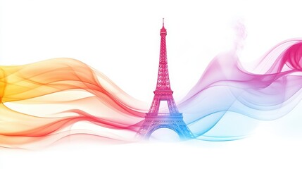 Abstract background with the Eiffel Tower in Paris, colorful, white background,