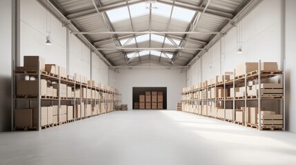 Poster - Cardboard Boxes Stacked on Pallets in a Warehouse