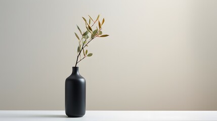 Sticker - Black Vase with Flowers on White Minimalist Background