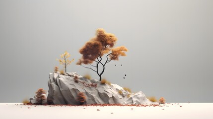 Sticker - Artistic Display of Bonsai Tree on Minimalist Background