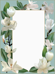 Wall Mural - magnolia white flowers frame