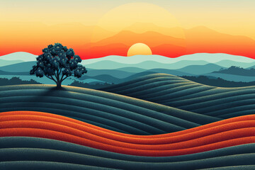 Wall Mural - sunset in farmland