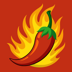 Wall Mural - Chilli fire pepper. Flamed spicy pepper pod peppers icon, vector illustration