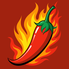 Wall Mural - Chilli fire pepper. Flamed spicy pepper pod peppers icon, vector illustration