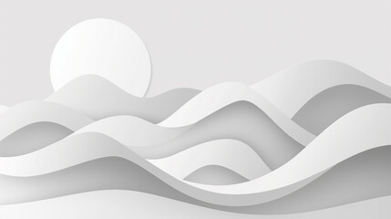 Poster - Abstract white paper cut background forming hills and sun