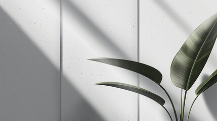 Aufkleber - Tropical plant casting shadows on a minimalist concrete wall
