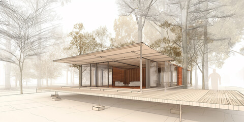 Aufkleber - Architect presenting modern sustainable house project with wood and glass