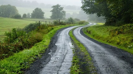 Wall Mural - Footpath crossing a small rural road