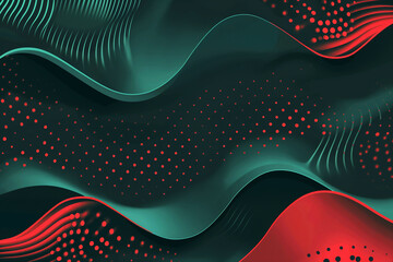 Poster - Abstract red and green waves flowing on black background with dots