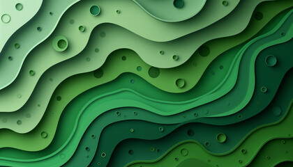 Poster - Abstract background featuring flowing green paper cutout shapes and circles