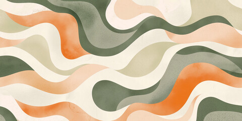 Poster - Abstract background with smooth wavy shapes flowing in orange and green tones