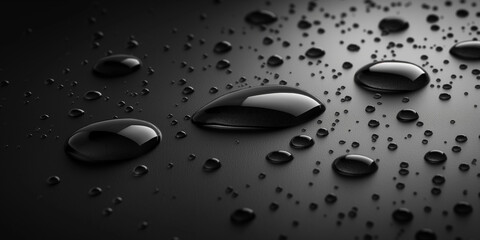 Poster - Water droplets forming on smooth black surface