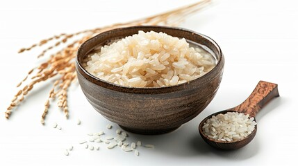 Korean sweet rice drink (sikhye) served in a traditional bowl, isolated on white background