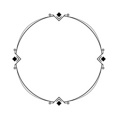 Abstract Black Simple Line Round Circle With Leaf Leaves Frame Flowers Doodle Outline Element Vector Design Style Sketch Isolated Illustration For Wedding And Banner