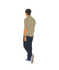 Wall Mural - Young man Standing Back View. Cartoon Male Character Wearing casual summer street fashion outfit Rear View vector realistic illustration Isolated on transparent Background.