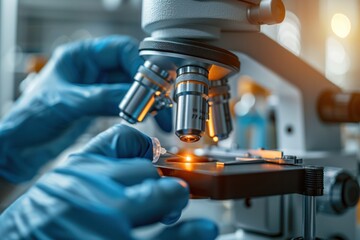 A scientist is using a microscope to examine a sample