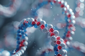 Sticker - A close up of a DNA strand with red, white and blue beads