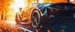 © JK_kyoto - Amid the explosion of colors, a super sleek car gleamed under the sunlight filtering through the trees, promising an unforgettable driving experience, banner, with copy space