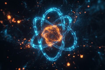 Poster - Digital atom background with glowing lights