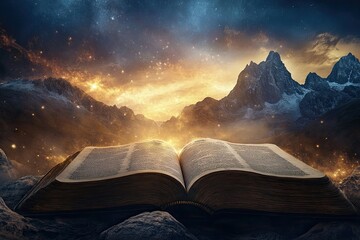 Poster - Bible on cliff with dramatic skyline 