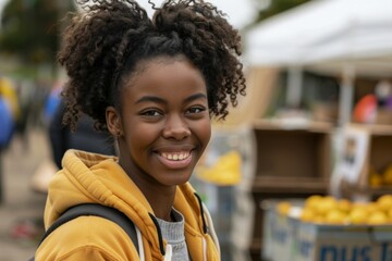 Wall Mural - Young African American female volunteer at community center