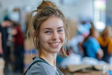 Wall Mural - Young female volunteer at community center