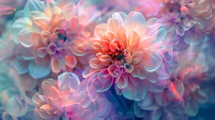 Wall Mural - Pastel-colored ethereal flowers in soft lighting.