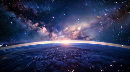 Wall Mural - Sunrise over the Earth's Curved Horizon in Space