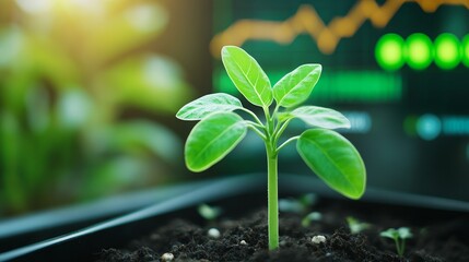 Sticker - Young Plant Growing in Front of a Stock Market Chart.