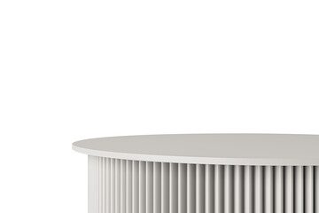 Poster - Circular podium with vertical lines design, isolated on a white background. Modern and clean concept for showcasing products. 3D Rendering