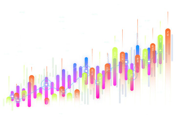 Aufkleber - A colorful financial chart with bars and an upward trend line on a white background. Concept of market growth and stock analysis. 3D Rendering