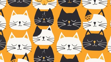 Naklejka na meble A vibrant arrangement of sleeping cats showcases diverse breeds on a bright orange backdrop