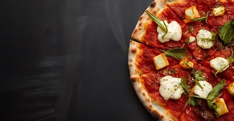 Canvas Print - artisan pizza, topped with juicy tomatoes, fresh basil and melted mozzarella. Every bite delivers an explosion of flavor, from the golden, crispy crust to the generous, premium toppings of authentic 